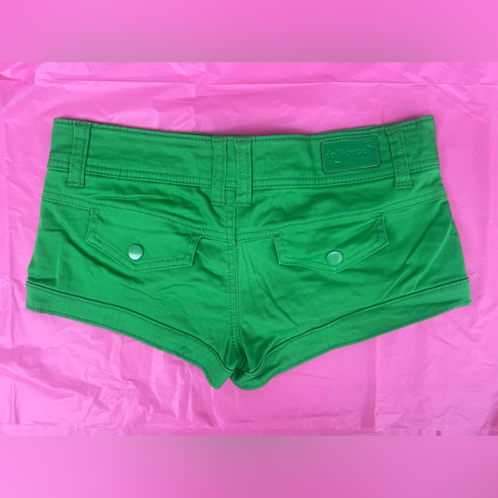 Y2K DOLLHOUSE ULTRA LOW RISE Bright GREEN JEANS Shorts SIZE 1 JUNIORS